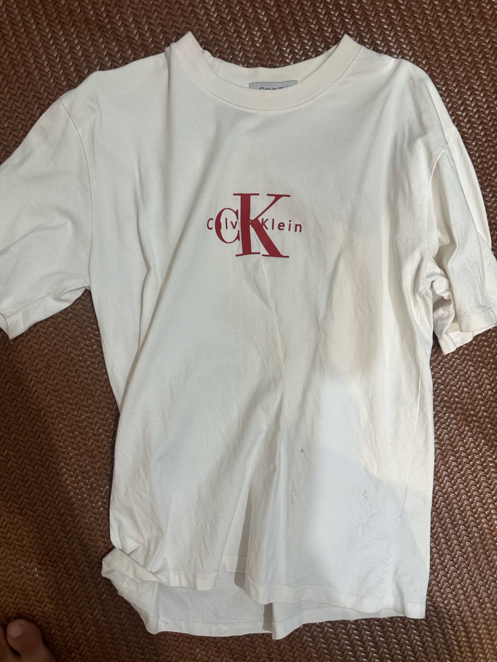 Calvin Klein White Short-Sleeve Tee with Red Logo